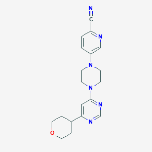 molecular formula C19H22N6O B12229045 5-{4-[6-(Oxan-4-yl)pyrimidin-4-yl]piperazin-1-yl}pyridine-2-carbonitrile 