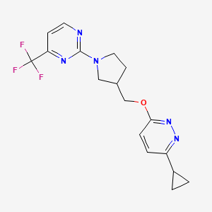 molecular formula C17H18F3N5O B12229184 3-Cyclopropyl-6-({1-[4-(trifluoromethyl)pyrimidin-2-yl]pyrrolidin-3-yl}methoxy)pyridazine 