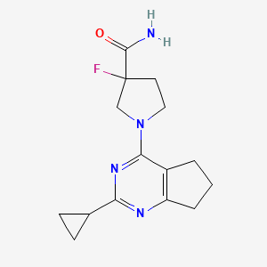 1-{2-cyclopropyl-5H,6H,7H-cyclopenta[d]pyrimidin-4-yl}-3-fluoropyrrolidine-3-carboxamide