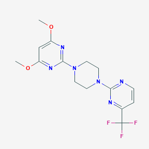 molecular formula C15H17F3N6O2 B12229724 4,6-Dimethoxy-2-{4-[4-(trifluoromethyl)pyrimidin-2-yl]piperazin-1-yl}pyrimidine 