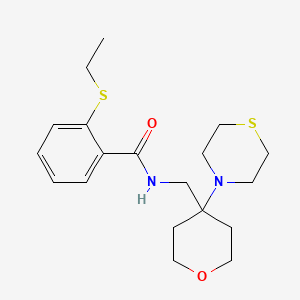 molecular formula C19H28N2O2S2 B12229947 2-(ethylsulfanyl)-N-{[4-(thiomorpholin-4-yl)oxan-4-yl]methyl}benzamide 