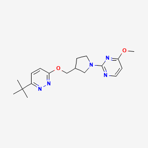 molecular formula C18H25N5O2 B12230042 2-(3-{[(6-Tert-butylpyridazin-3-yl)oxy]methyl}pyrrolidin-1-yl)-4-methoxypyrimidine 