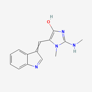 molecular formula C14H14N4O B1223014 2-(Methylimino)-5-(1H-indol-3-ylmethylene)-1-methylimidazolidin-4-one 