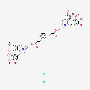 molecular formula C62H82Cl2N2O14 B1223034 Bis(3-(1,2,3,4-tetrahydro-6,7-dimethoxy-N-methyl-1-(3,4,5-trimethoxybenzyl)isoquinolinium)propyl)1,3-phenylenedipropionic acid CAS No. 71561-35-8