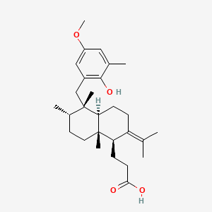 molecular formula C28H42O4 B1223036 3-[(1S,4aR,5S,6S,8aR)-5-[(2-hydroxy-5-methoxy-3-methylphenyl)methyl]-5,6,8a-trimethyl-2-propan-2-ylidene-3,4,4a,6,7,8-hexahydro-1H-naphthalen-1-yl]propanoic acid CAS No. 55907-34-1
