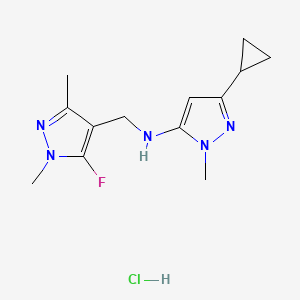 molecular formula C13H19ClFN5 B12231071 5-cyclopropyl-N-[(5-fluoro-1,3-dimethylpyrazol-4-yl)methyl]-2-methylpyrazol-3-amine;hydrochloride 