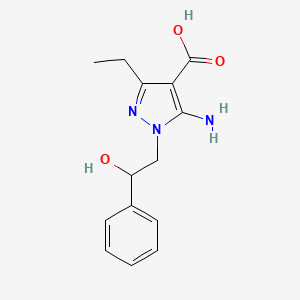 molecular formula C14H17N3O3 B12231265 5-amino-3-ethyl-1-(2-hydroxy-2-phenylethyl)-1H-pyrazole-4-carboxylic acid 