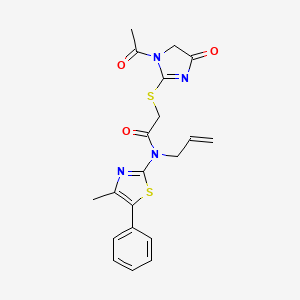 molecular formula C20H20N4O3S2 B1223143 2-[(3-acetyl-5-oxo-4H-imidazol-2-yl)thio]-N-(4-methyl-5-phenyl-2-thiazolyl)-N-prop-2-enylacetamide 