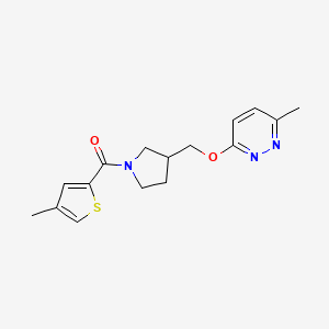 molecular formula C16H19N3O2S B12231956 3-Methyl-6-{[1-(4-methylthiophene-2-carbonyl)pyrrolidin-3-yl]methoxy}pyridazine 