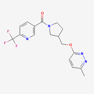 molecular formula C17H17F3N4O2 B12232000 3-Methyl-6-({1-[6-(trifluoromethyl)pyridine-3-carbonyl]pyrrolidin-3-yl}methoxy)pyridazine 