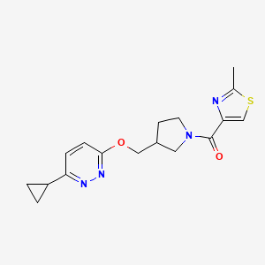 molecular formula C17H20N4O2S B12232143 3-Cyclopropyl-6-{[1-(2-methyl-1,3-thiazole-4-carbonyl)pyrrolidin-3-yl]methoxy}pyridazine 