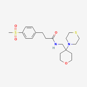 molecular formula C20H30N2O4S2 B12232309 3-(4-methanesulfonylphenyl)-N-{[4-(thiomorpholin-4-yl)oxan-4-yl]methyl}propanamide 