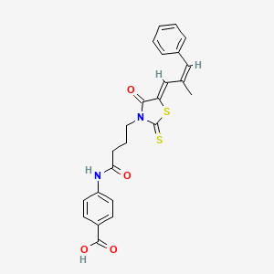 molecular formula C24H22N2O4S2 B1223231 4-[4-[(5Z)-5-[(Z)-2-methyl-3-phenylprop-2-enylidene]-4-oxo-2-sulfanylidene-1,3-thiazolidin-3-yl]butanoylamino]benzoic acid 