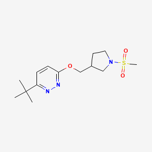 molecular formula C14H23N3O3S B12232419 3-Tert-butyl-6-[(1-methanesulfonylpyrrolidin-3-yl)methoxy]pyridazine 