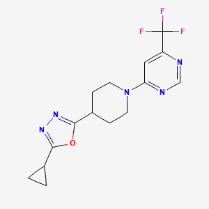 molecular formula C15H16F3N5O B12232577 4-[4-(5-Cyclopropyl-1,3,4-oxadiazol-2-yl)piperidin-1-yl]-6-(trifluoromethyl)pyrimidine 