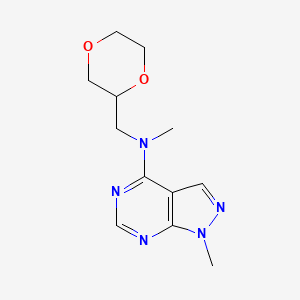 molecular formula C12H17N5O2 B12232603 N-[(1,4-dioxan-2-yl)methyl]-N,1-dimethyl-1H-pyrazolo[3,4-d]pyrimidin-4-amine 