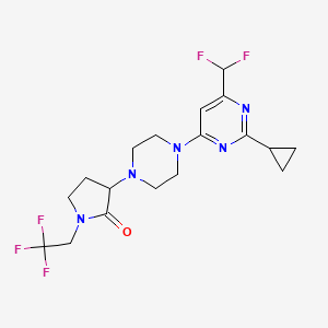 molecular formula C18H22F5N5O B12232682 3-{4-[2-Cyclopropyl-6-(difluoromethyl)pyrimidin-4-yl]piperazin-1-yl}-1-(2,2,2-trifluoroethyl)pyrrolidin-2-one 