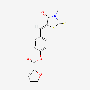 molecular formula C16H11NO4S2 B1223278 Furan-2-carboxylic acid 4-(3-methyl-4-oxo-2-thioxo-thiazolidin-5-ylidenemethyl)-phenyl ester 