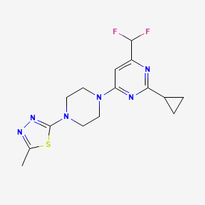 molecular formula C15H18F2N6S B12232850 2-Cyclopropyl-4-(difluoromethyl)-6-[4-(5-methyl-1,3,4-thiadiazol-2-yl)piperazin-1-yl]pyrimidine 