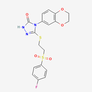 molecular formula C18H16FN3O5S2 B1223290 4-(2,3-dihydro-1,4-benzodioxin-6-yl)-3-[2-(4-fluorophenyl)sulfonylethylthio]-1H-1,2,4-triazol-5-one 