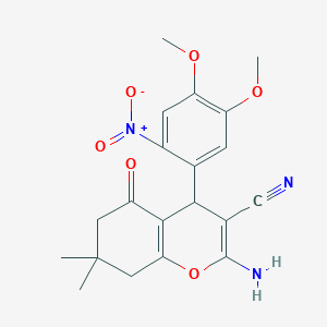 molecular formula C20H21N3O6 B1223292 2-amino-4-(4,5-dimethoxy-2-nitrophenyl)-7,7-dimethyl-5-oxo-6,8-dihydro-4H-1-benzopyran-3-carbonitrile 