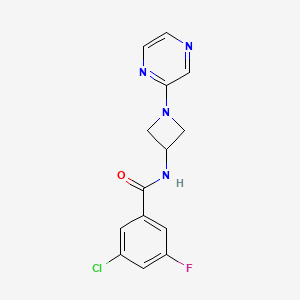 molecular formula C14H12ClFN4O B12232938 3-chloro-5-fluoro-N-[1-(pyrazin-2-yl)azetidin-3-yl]benzamide 