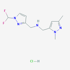 molecular formula C11H16ClF2N5 B12232987 1-[1-(difluoromethyl)-1H-pyrazol-3-yl]-N-[(1,3-dimethyl-1H-pyrazol-5-yl)methyl]methanamine 