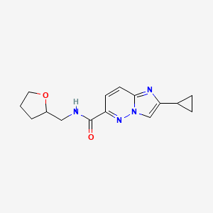 molecular formula C15H18N4O2 B12232993 2-cyclopropyl-N-[(oxolan-2-yl)methyl]imidazo[1,2-b]pyridazine-6-carboxamide 