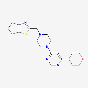 molecular formula C20H27N5OS B12233112 4-[4-({4H,5H,6H-cyclopenta[d][1,3]thiazol-2-yl}methyl)piperazin-1-yl]-6-(oxan-4-yl)pyrimidine 