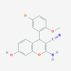 molecular formula C17H13BrN2O3 B1223334 2-amino-4-(5-bromo-2-methoxyphenyl)-7-hydroxy-4H-chromene-3-carbonitrile CAS No. 5280-29-5