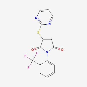 molecular formula C15H10F3N3O2S B1223335 3-(2-Pyrimidinylthio)-1-[2-(trifluoromethyl)phenyl]pyrrolidine-2,5-dione 