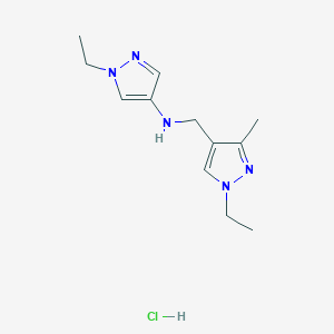 molecular formula C12H20ClN5 B12233419 1-ethyl-N-[(1-ethyl-3-methylpyrazol-4-yl)methyl]pyrazol-4-amine;hydrochloride 