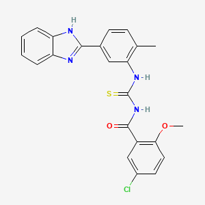 molecular formula C23H19ClN4O2S B1223346 N-[[5-(1H-benzimidazol-2-yl)-2-methylanilino]-sulfanylidenemethyl]-5-chloro-2-methoxybenzamide 