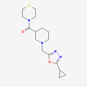 molecular formula C16H24N4O2S B12233550 4-{1-[(5-Cyclopropyl-1,3,4-oxadiazol-2-yl)methyl]piperidine-3-carbonyl}thiomorpholine 