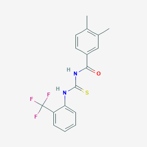 molecular formula C17H15F3N2OS B1223378 3,4-dimethyl-N-[sulfanylidene-[2-(trifluoromethyl)anilino]methyl]benzamide 