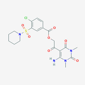 molecular formula C20H23ClN4O7S B1223388 4-Chloro-3-(1-piperidinylsulfonyl)benzoic acid [2-(4-amino-1,3-dimethyl-2,6-dioxo-5-pyrimidinyl)-2-oxoethyl] ester 