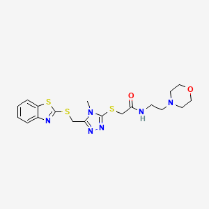 molecular formula C19H24N6O2S3 B1223404 2-[[5-[(1,3-benzothiazol-2-ylthio)methyl]-4-methyl-1,2,4-triazol-3-yl]thio]-N-[2-(4-morpholinyl)ethyl]acetamide 