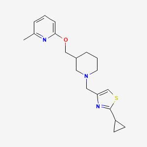 molecular formula C19H25N3OS B12234208 2-({1-[(2-Cyclopropyl-1,3-thiazol-4-yl)methyl]piperidin-3-yl}methoxy)-6-methylpyridine 