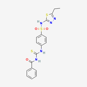 molecular formula C18H17N5O3S3 B1223421 N-[[4-[(5-ethyl-1,3,4-thiadiazol-2-yl)sulfamoyl]anilino]-sulfanylidenemethyl]benzamide 