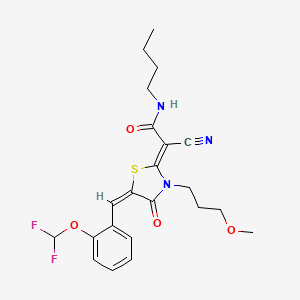 molecular formula C22H25F2N3O4S B1223433 (2Z)-N-butyl-2-cyano-2-[(5E)-5-[[2-(difluoromethoxy)phenyl]methylidene]-3-(3-methoxypropyl)-4-oxo-1,3-thiazolidin-2-ylidene]acetamide 