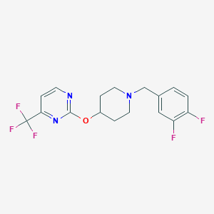 molecular formula C17H16F5N3O B12234330 2-({1-[(3,4-Difluorophenyl)methyl]piperidin-4-yl}oxy)-4-(trifluoromethyl)pyrimidine 