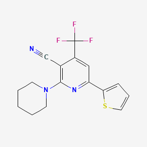 molecular formula C16H14F3N3S B1223437 2-(1-Piperidinyl)-6-thiophen-2-yl-4-(trifluoromethyl)-3-pyridinecarbonitrile 