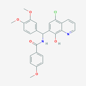 molecular formula C26H23ClN2O5 B1223444 N-[(5-chloro-8-hydroxy-7-quinolinyl)-(3,4-dimethoxyphenyl)methyl]-4-methoxybenzamide 