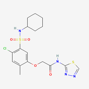 molecular formula C17H21ClN4O4S2 B1223472 2-[4-chloro-5-(cyclohexylsulfamoyl)-2-methylphenoxy]-N-(1,3,4-thiadiazol-2-yl)acetamide 
