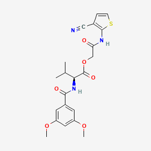 molecular formula C21H23N3O6S B1223476 (2S)-2-[[(3,5-dimethoxyphenyl)-oxomethyl]amino]-3-methylbutanoic acid [2-[(3-cyano-2-thiophenyl)amino]-2-oxoethyl] ester 