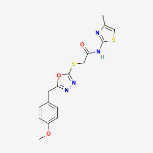 molecular formula C16H16N4O3S2 B1223496 2-[[5-[(4-methoxyphenyl)methyl]-1,3,4-oxadiazol-2-yl]thio]-N-(4-methyl-2-thiazolyl)acetamide 