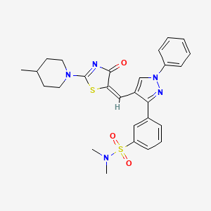molecular formula C27H29N5O3S2 B1223506 N,N-dimethyl-3-[4-[(E)-[2-(4-methylpiperidin-1-yl)-4-oxo-1,3-thiazol-5-ylidene]methyl]-1-phenylpyrazol-3-yl]benzenesulfonamide 