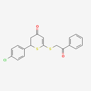 molecular formula C19H15ClO2S2 B1223515 2-(4-Chlorophenyl)-6-(phenacylthio)-2,3-dihydrothiopyran-4-one 
