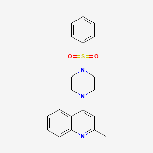 molecular formula C20H21N3O2S B1223543 4-[4-(Benzenesulfonyl)-1-piperazinyl]-2-methylquinoline 