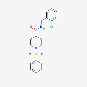 molecular formula C20H23ClN2O3S B1223591 N-[(2-chlorophenyl)methyl]-1-(4-methylphenyl)sulfonyl-4-piperidinecarboxamide 